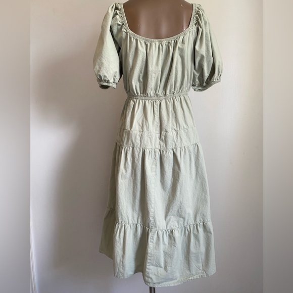 Sim & Sam Sage Green Midi Puff Sleeve Dress Women’s Size Medium Flowy, Feminine - Picture 2 of 5